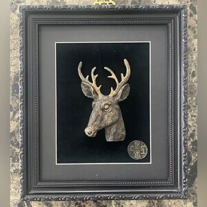 Vintage Framed Deer Head Asian Art